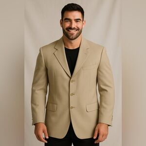 Silk Blazer Pierre Cardin Men’s 44R Beige Sport Coat Jacket 100 Silk Lightweight